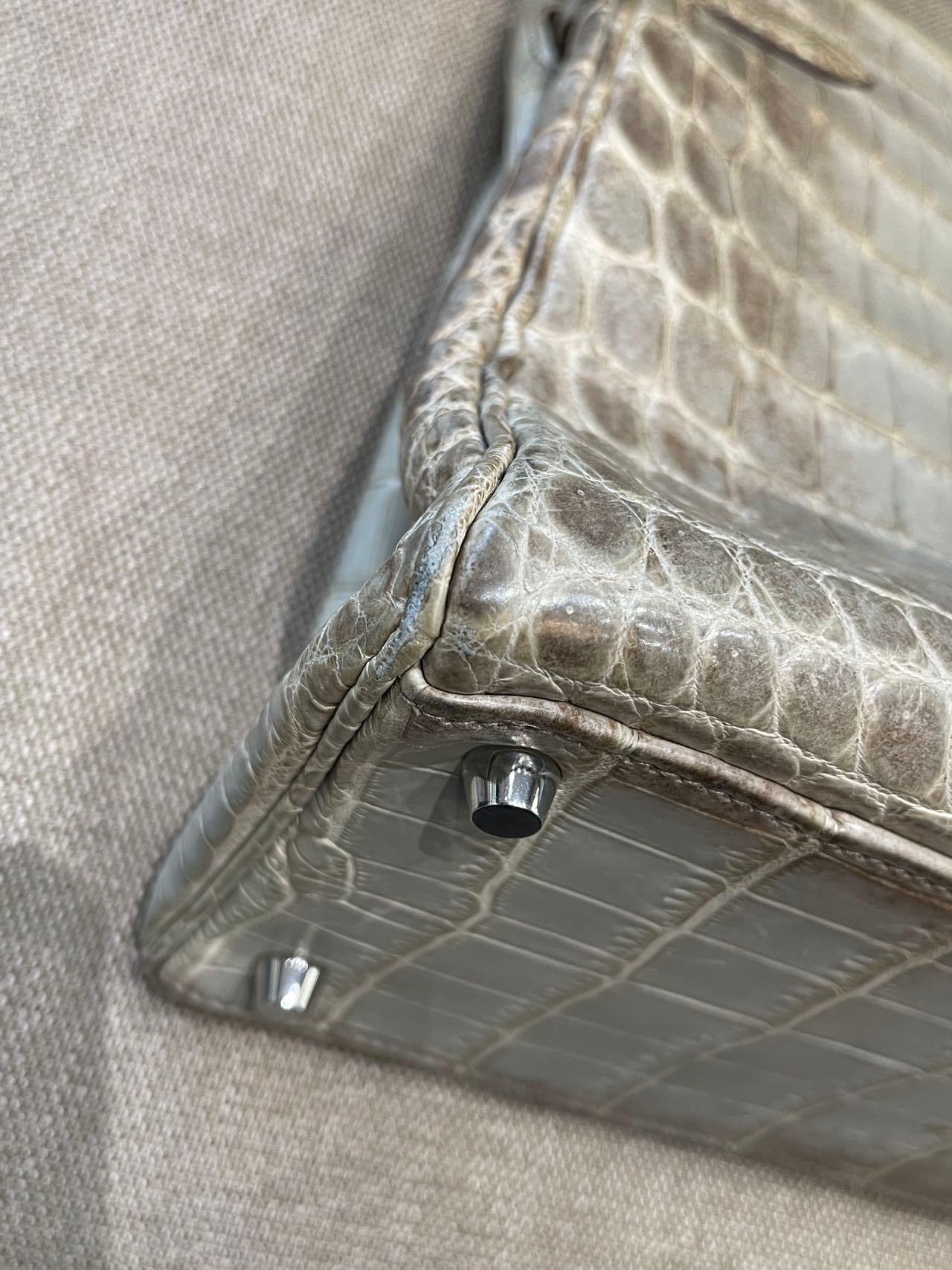Hermès Kelly 32 Himalaya Gris Cendre Crocodile leather Palladium Hardware