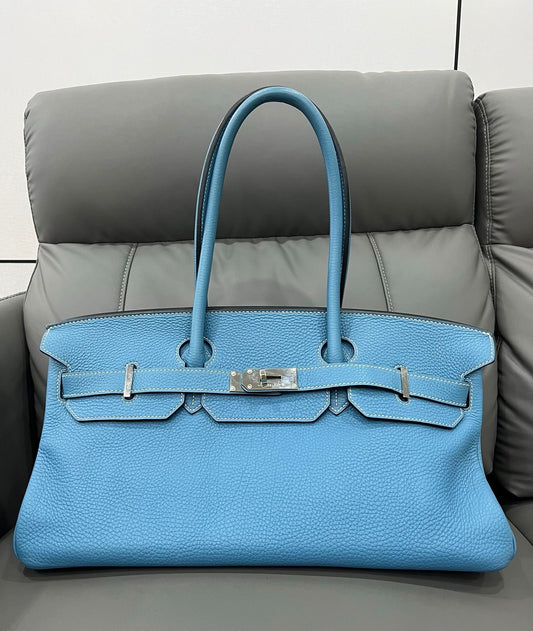Hermes jpg 42 shoulder Birkin Blue Denim Togo leather palladium hardware