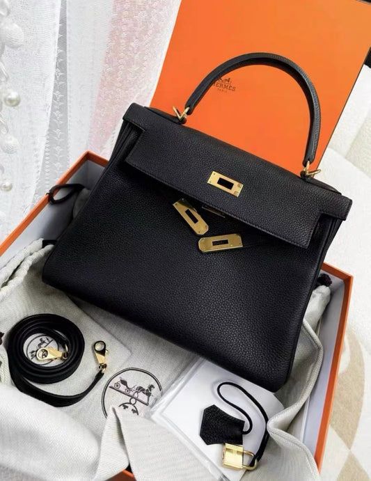 Hermes Kelly 28 Black Togo Leather Gold Hardware