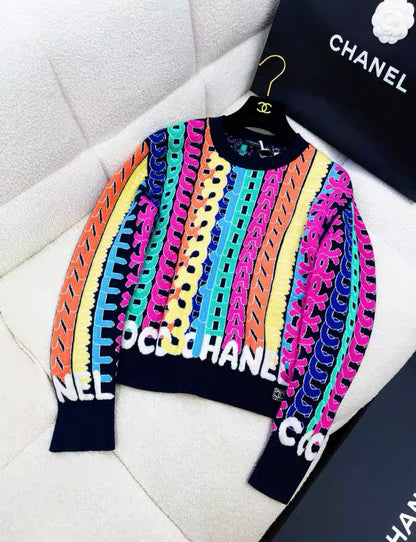 CHANEL 21K RAINBOW LOGO SWEATER, CASHMERE, size 38