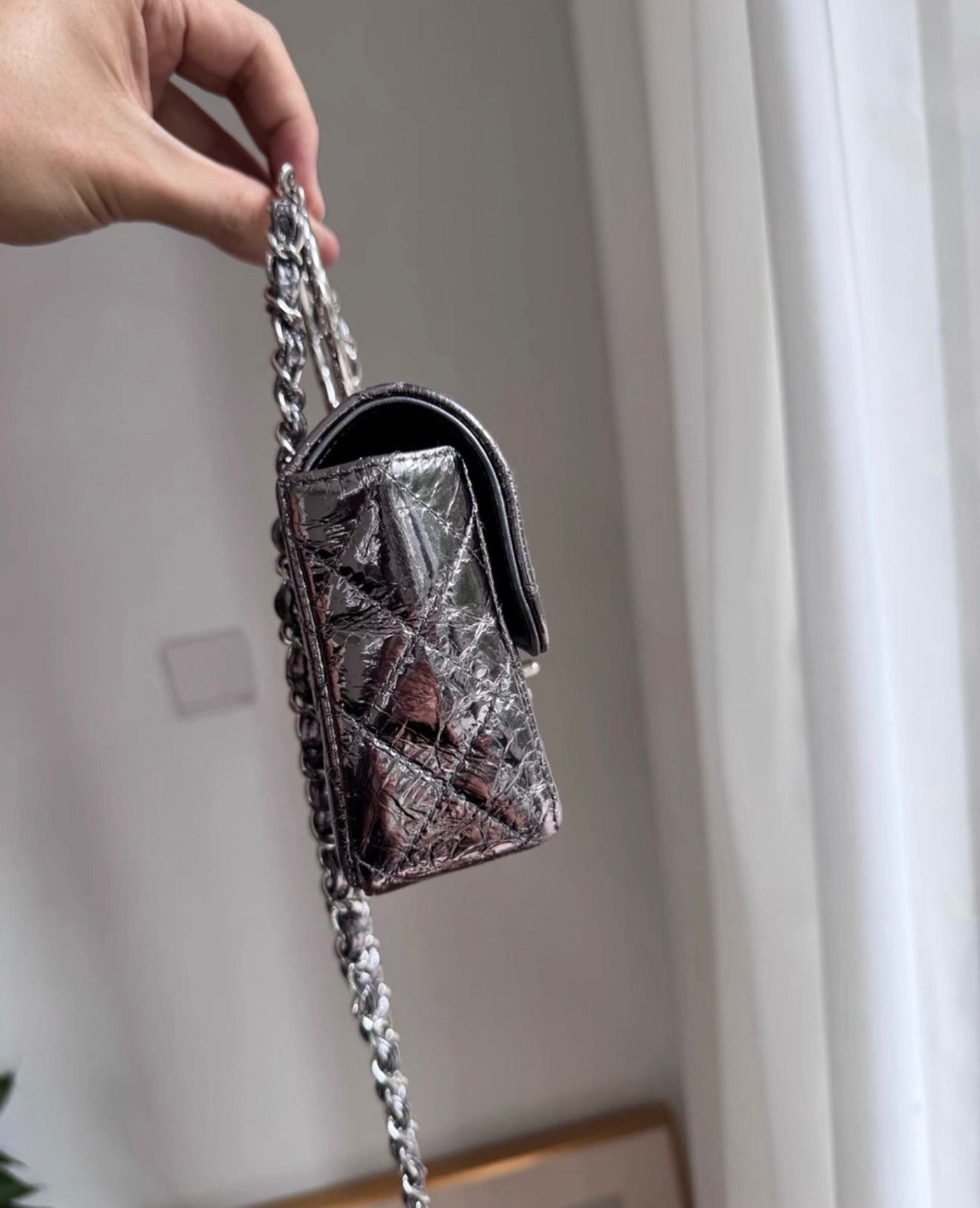 Chanel Metallic Calfskin Mini Ring Handle Flap Bag