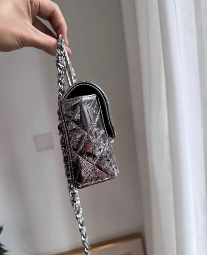 Chanel Metallic Calfskin Mini Ring Handle Flap Bag