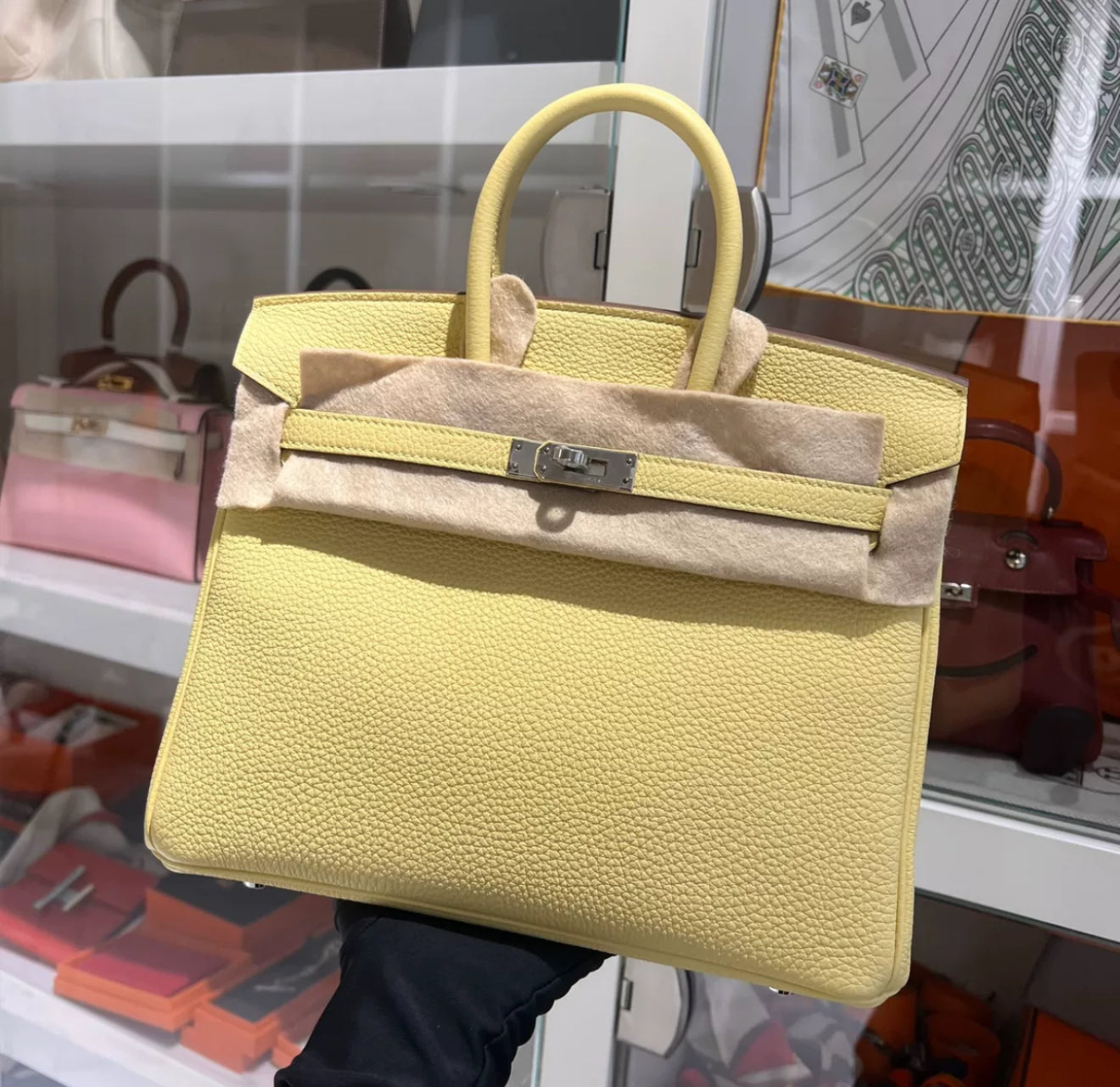 Hermes Birkin 25 Jaune Poussin Togo Leather Palladium Hardware Handbag