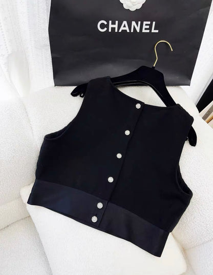 Chanel 22A Black Cotton Top Vest size 40