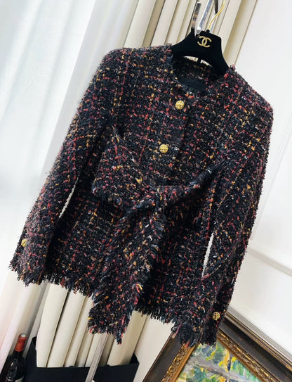 chanel 10A black tweed fringed jacket
