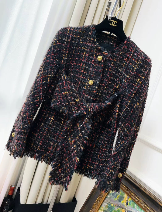 chanel 10A black tweed fringed jacket