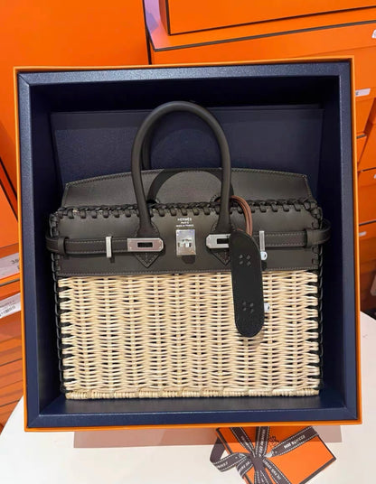 Hermès Birkin 25 Picnic Osier Wicker & Rouge Sellier Swift Palladium Hardware