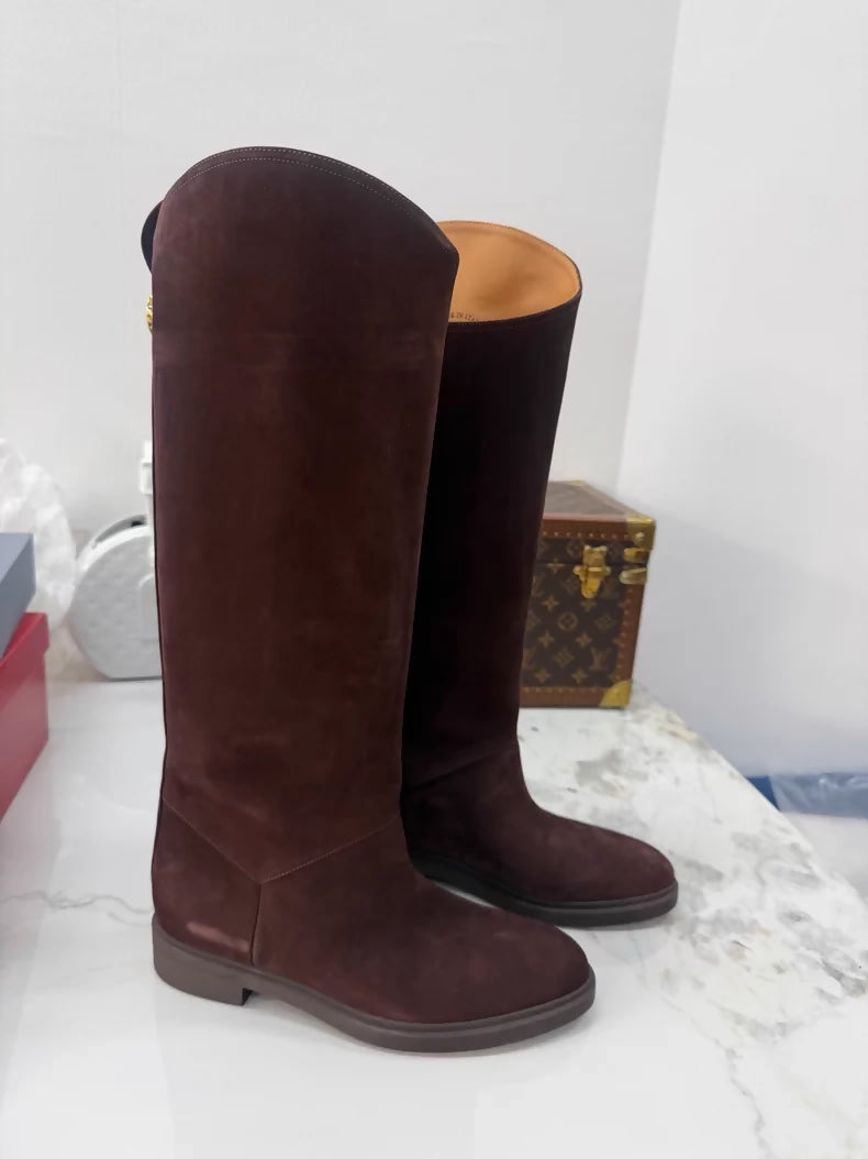 Loro Piana Fall/Winter 2025 chocolate suede riding boots