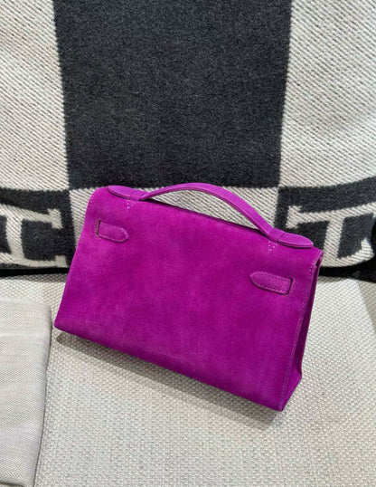 HERMÈS KELLY POCHETTE VIOLET VEAU DOBLIS SUEDE PALLADIUM HARDWARE