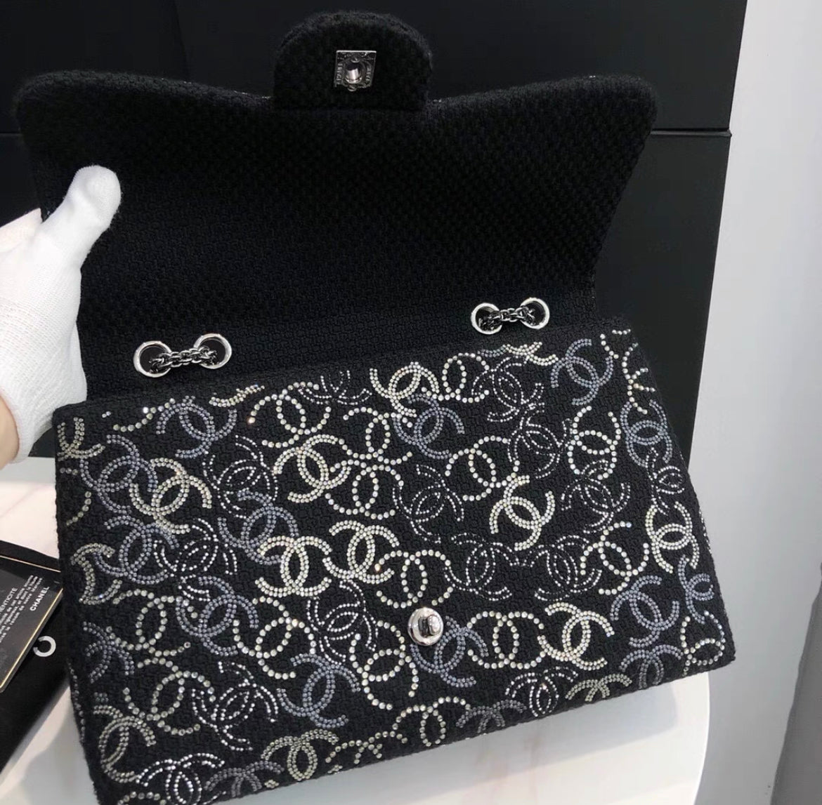 Chanel Tweed Jumbo Swarovski Crystal Flap Bag