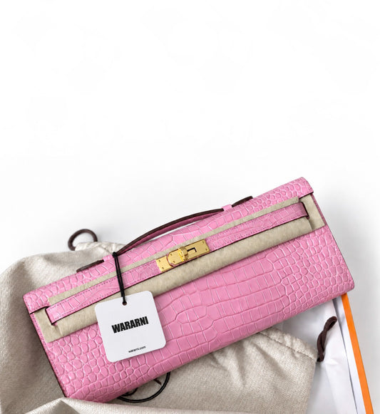 Hermès Kelly Cut 5P Pink Bubblegum alligator leather Gold Hardware