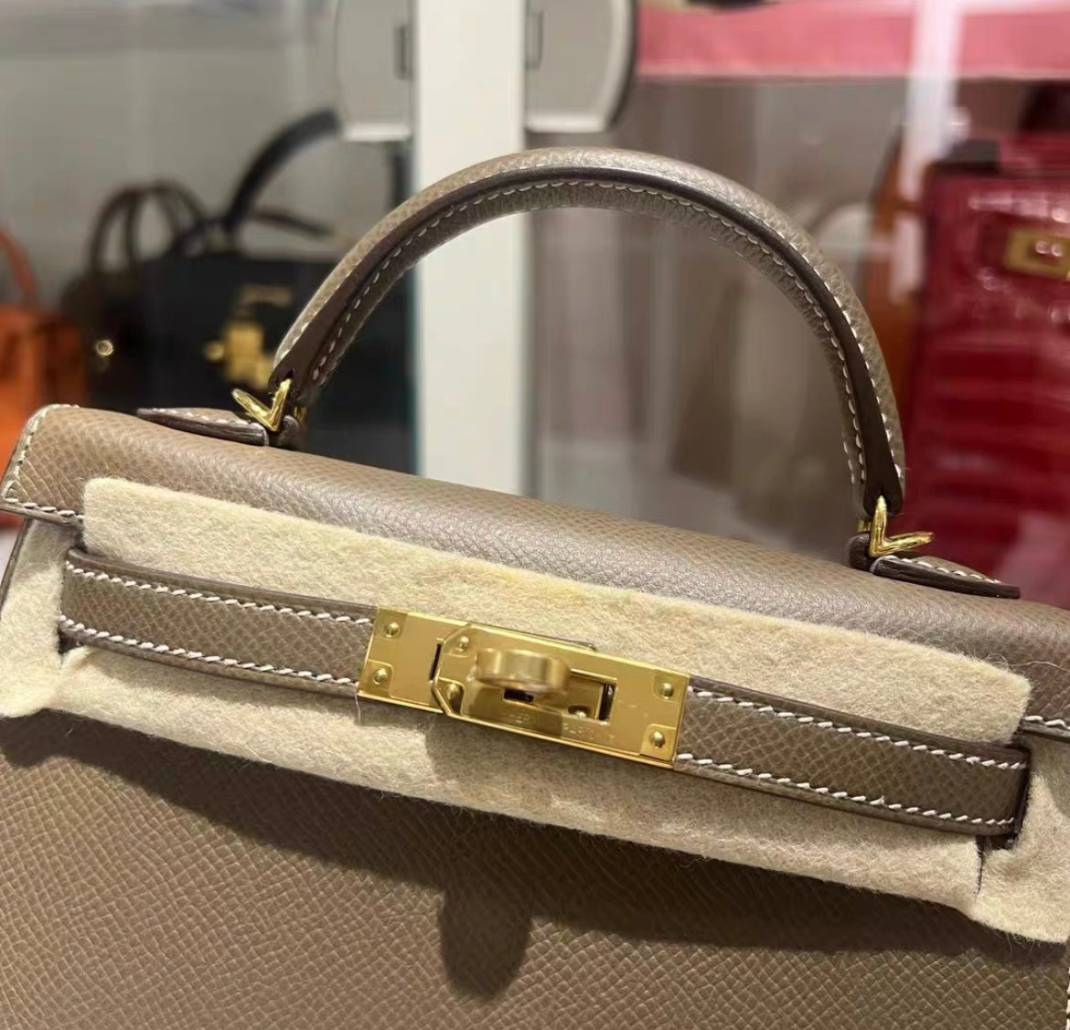 Hermes Mini Kelly Etoupe Epsom Leather Gold Hardware