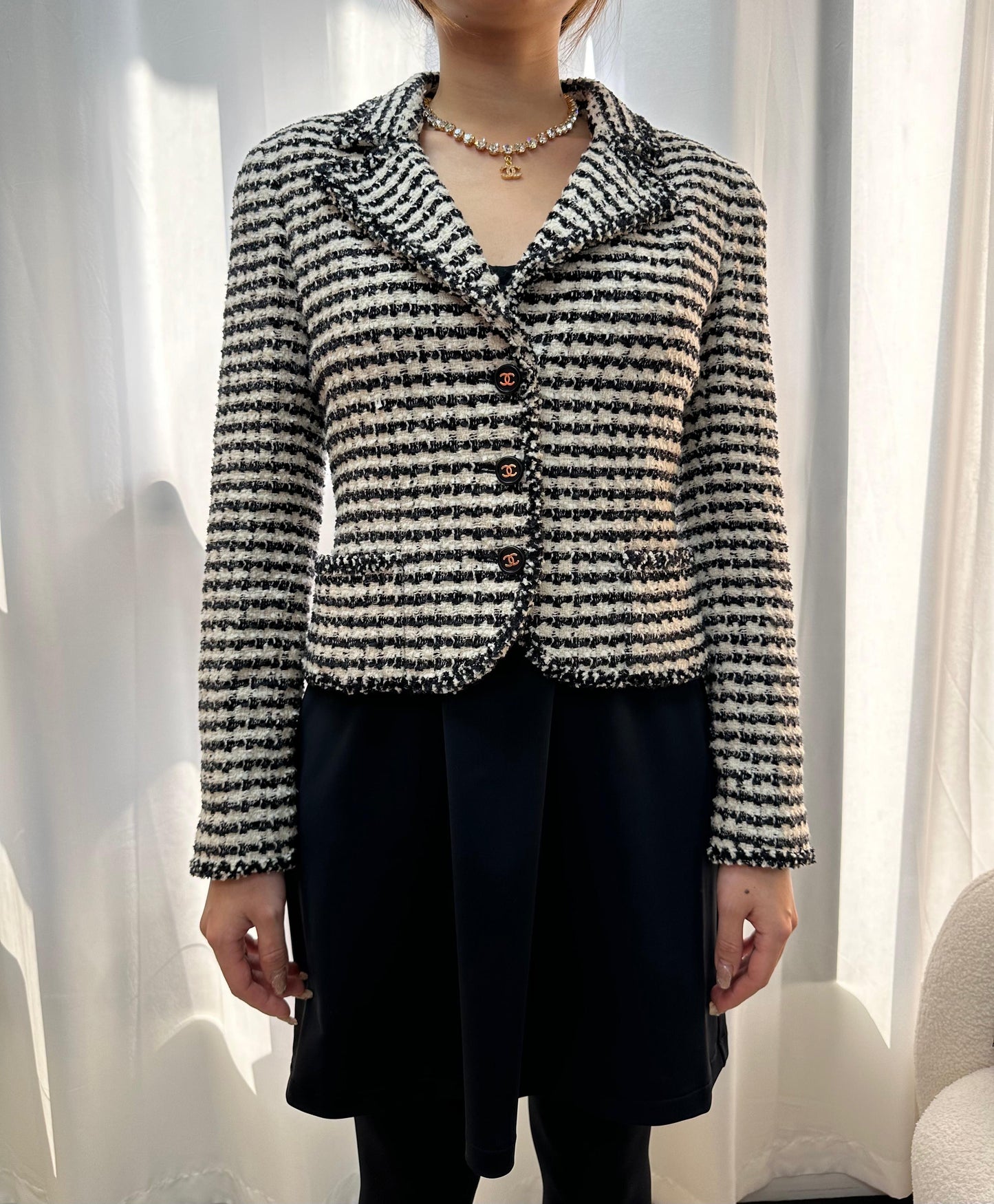 CHANEL Chidori Pattern Coco Button Tweed Jacket