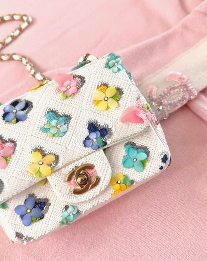 Chanel 23C sequinned flowers mini square flap bag