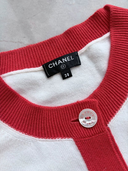 Chanel 19S white and red Cashmere Cardigan