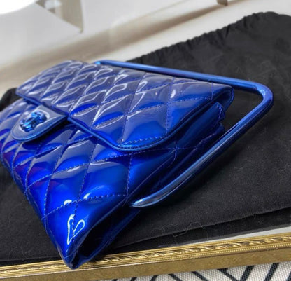 Chanel Classic Flap Patent Blue Frame Clutch