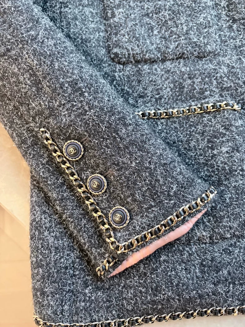 Chanel 19b grey wool jacket
