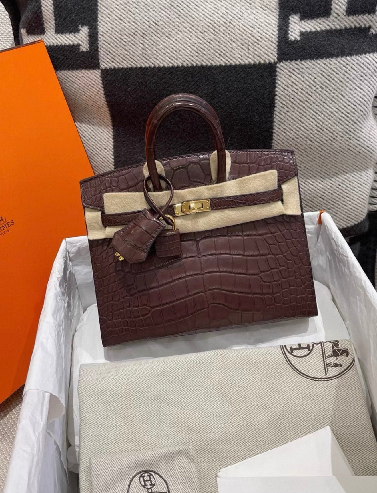 Hermes Birkin 20 Havana Matte Alligator leather gold hardware