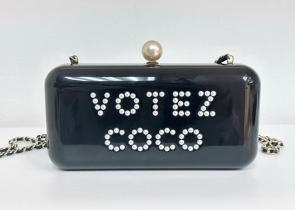 Chanel 2015 Votez Coco Black Pearl Plexiglass Minaudiere