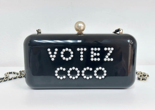 Chanel 2015 Votez Coco Black Pearl Plexiglass Minaudiere