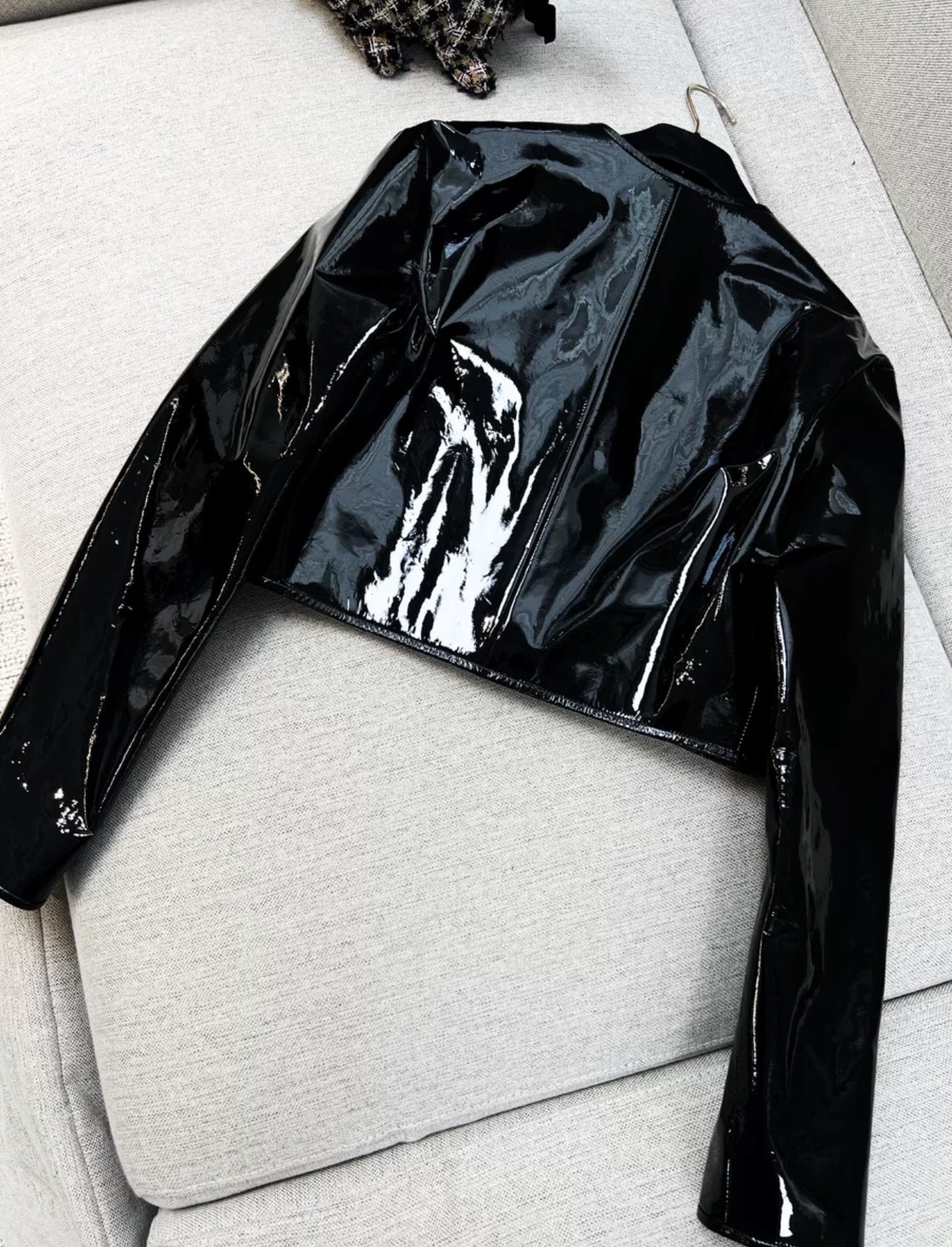 Chanel 23k black patent leather jacket