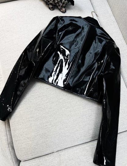 Chanel 23k black patent leather jacket