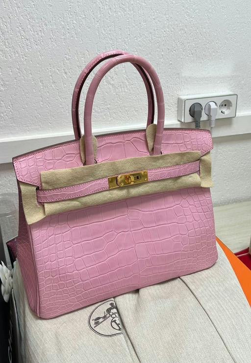 Hermes Birkin 30 5P Bubblegum Pink Matte Alligator gold hardware