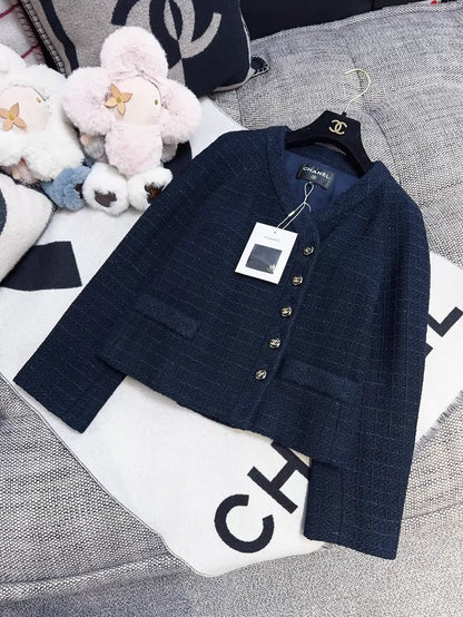 Chanel 23P navy blue and black tweed jacket