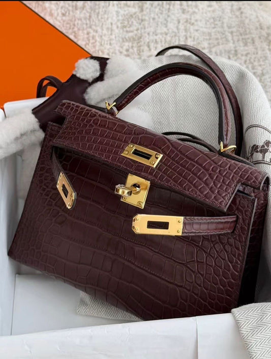 Hermes Mini Kelly 20 Havane Matte Alligator Gold hardware