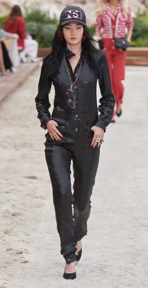 Chanel 23c Black Sequin Jumpsuit