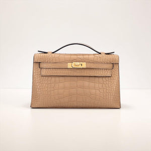 Hermes Kelly Pochette Chai Matte Alligator Gold hardware