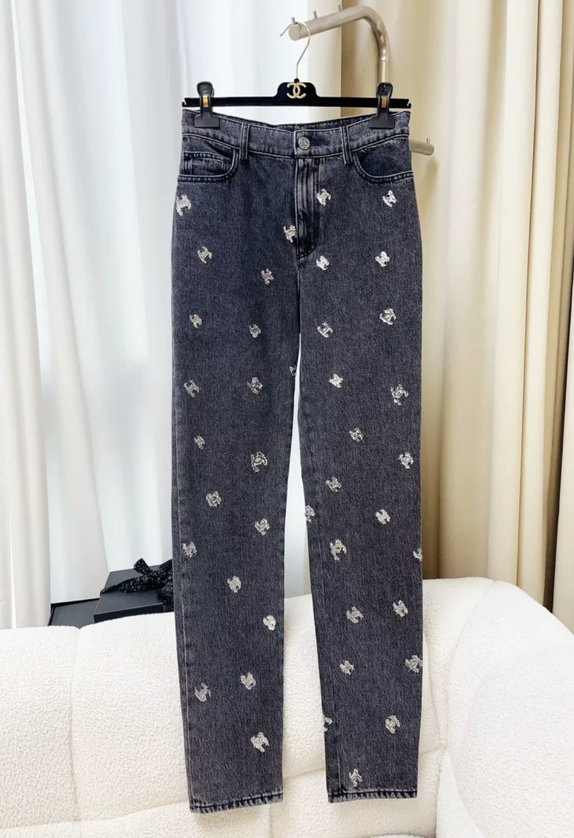 Chanel 21K Black Denim silver CC logo