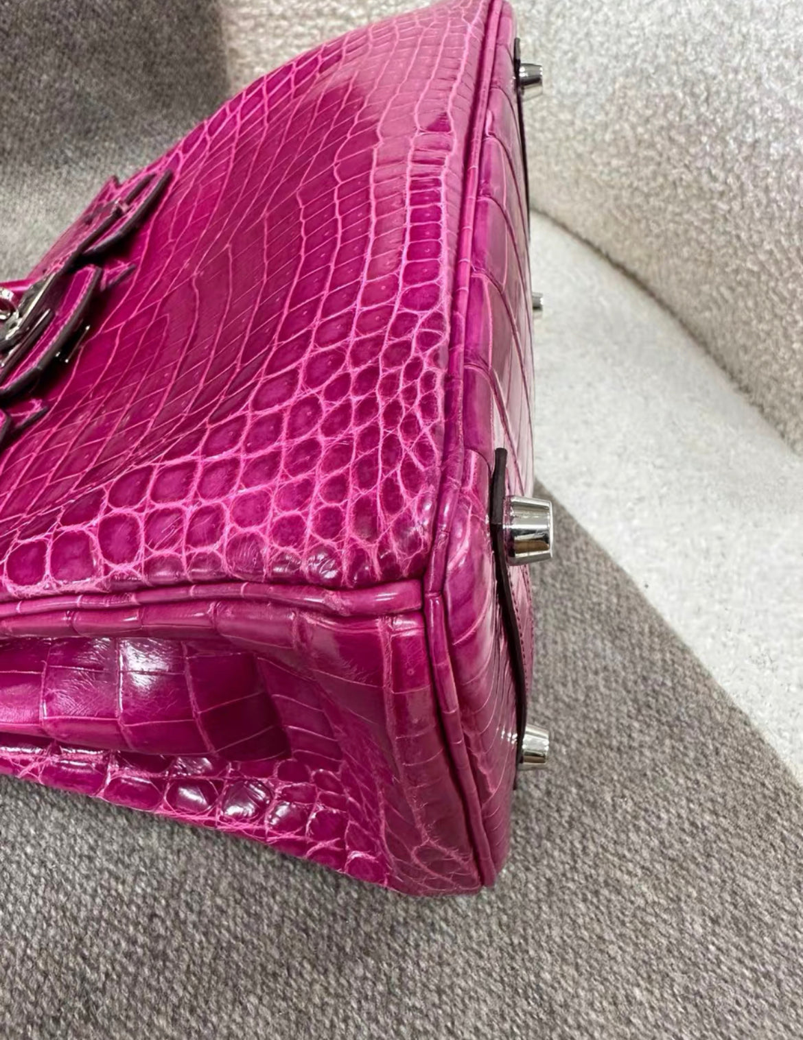 Hermès Birkin 25 Rose Mexico Shiny Porosus Crocodile Palladium Hardware