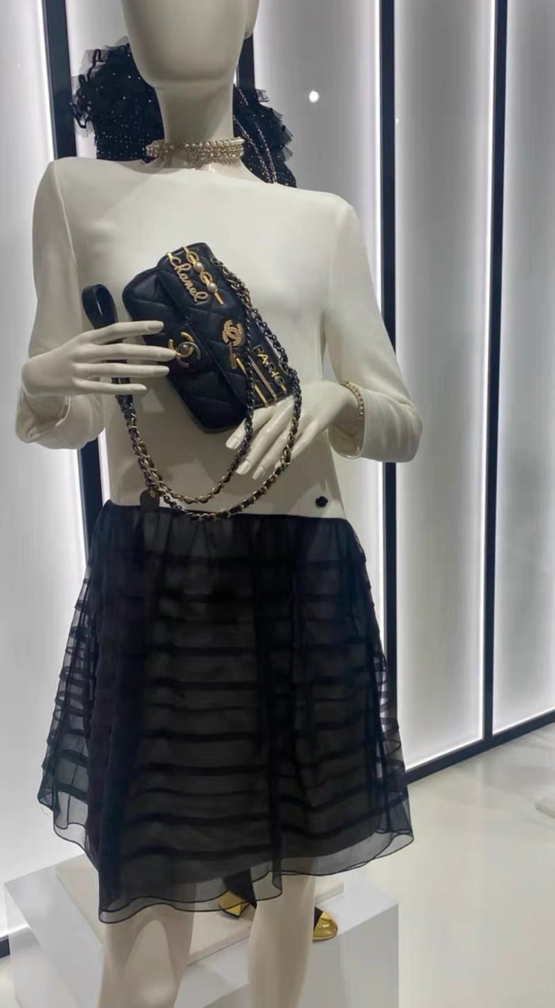 Chanel 22C black & white silk dress size 36