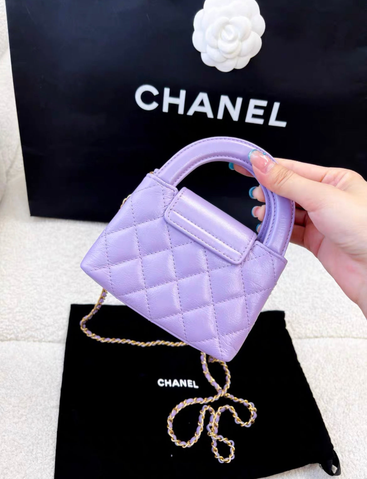 CHANEL パープル 小物入れ 保存袋付き　新品本物鑑定付き CHANEL Lilac Mini Kelly Shopping Bag – Wararni.com