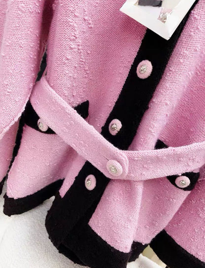 Chanel 24 Fall/Winter Wool Pink & Black Cardigan size 40