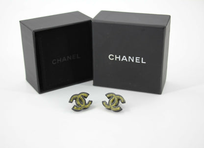 Chanel 17S Resin Gold Powder Black Stud Earrings
