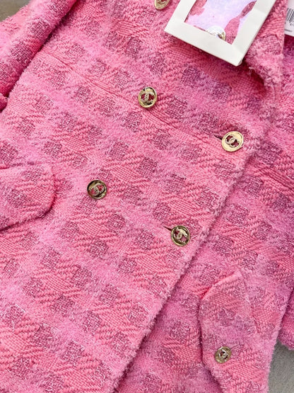 Chanel 24p pink tweed long coat