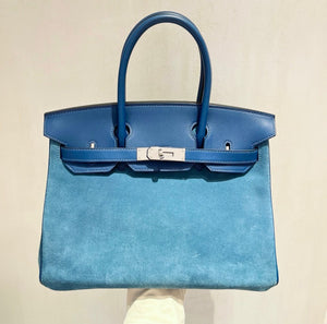 Hermes Birkin 30 blue grizzly thalasa palladium hardware