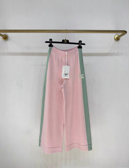 Chanel 24C pink and green cashmere wide-leg knitted pants size 34