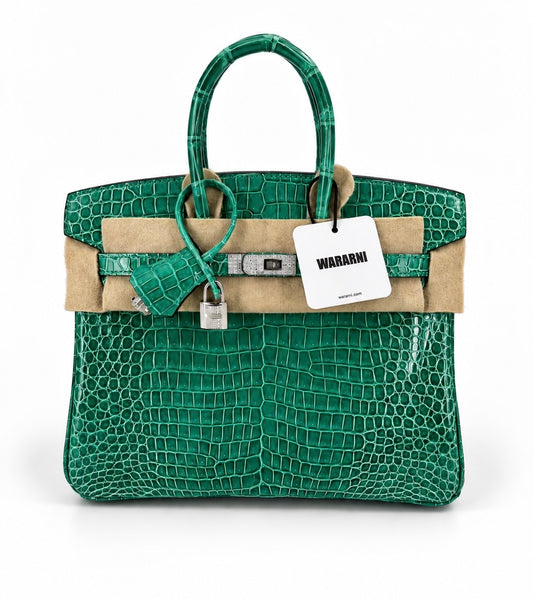 Hermès Birkin 25 Vert Jade Shiny Porosus Diamond Hardware