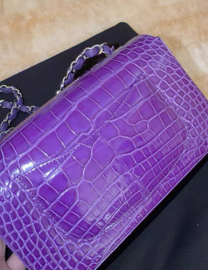 Chanel purple alligator leather mini flap silver hardware