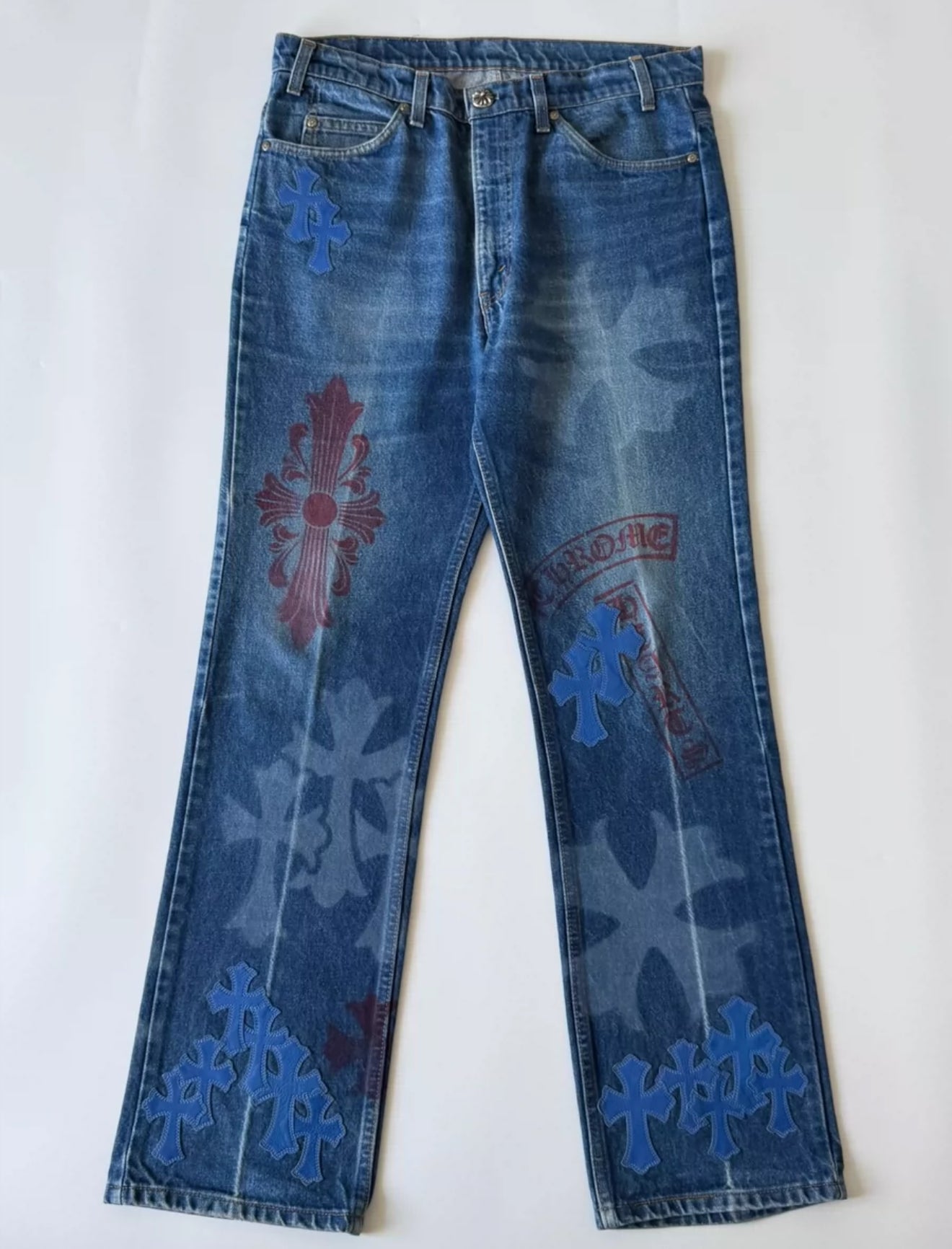 Chrome Hearts Levi's Stencil Blue Cross Patch Denim Jeans