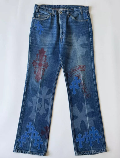 Chrome Hearts Levi's Stencil Blue Cross Patch Denim Jeans
