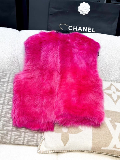 Chanel 23N fuchsia & black reversible shearling vest