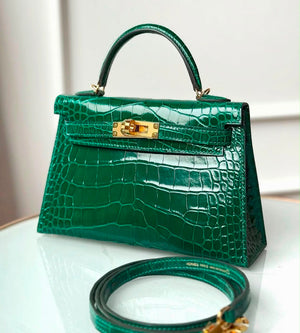 Hermes Mini Kelly 20 Vert Emeraude Shiny Alligator Gold hardware