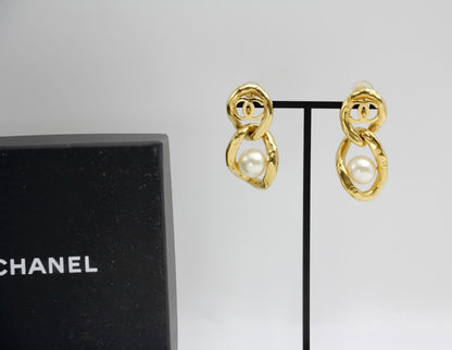 Chanel 2020 Imitation Pearl & Gold Plated Stud Earrings