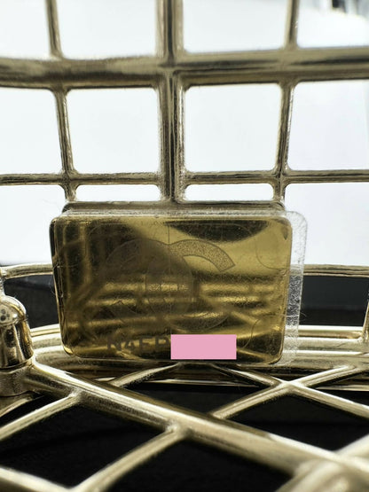 Chanel 2025 Rhinestone and Metal Embellishments Light Gold Birdcage Minaudière Bag