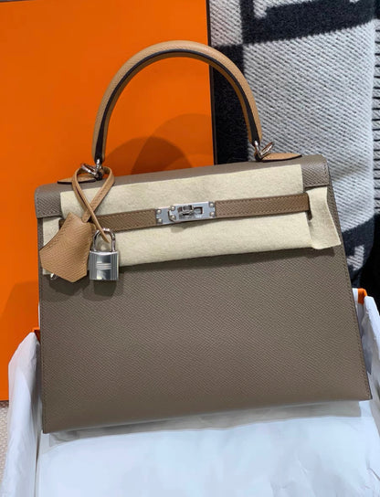 Hermès Special Order (HSS) Kelly 25 Bi-Color Gold and Etoupe Brushed Palladium Hardware