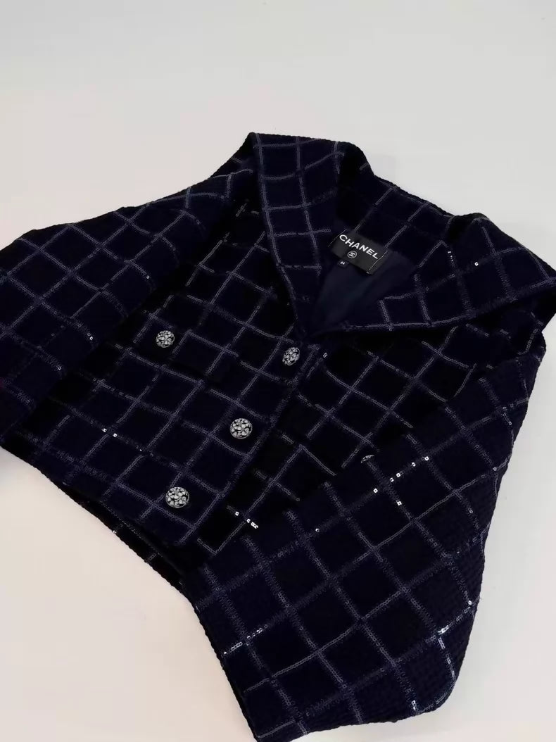 Chanel 24S Sequined Dark Blue tweed Jacket